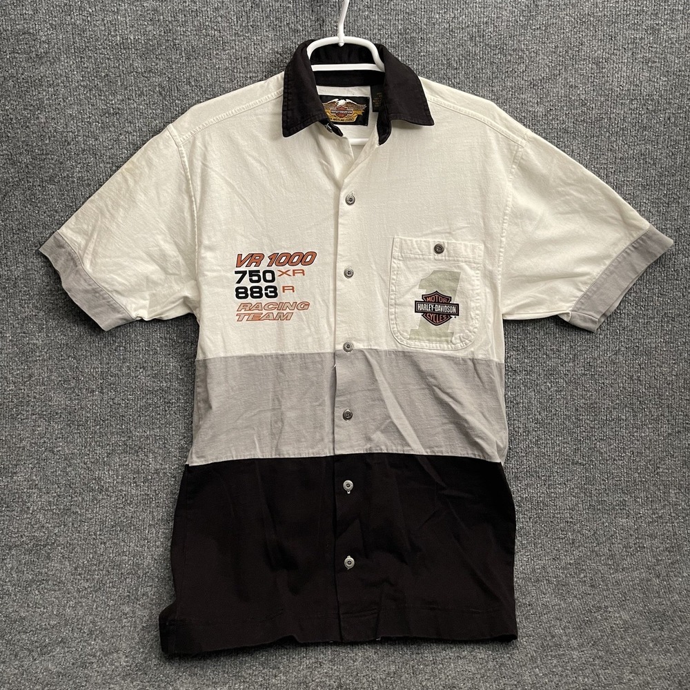 Harley Davidson Racing Team Garage Shirt Men's Sz XS Button Up Short Sleeve